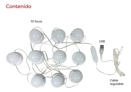 Kit 10 Focos Led Luz Usb Maquillaje Hollywood Espejo Camarin