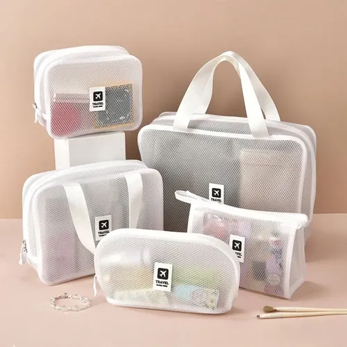 Bolsa De Maquillaje De Malla De Gran Capacidad, Bolsa Transp