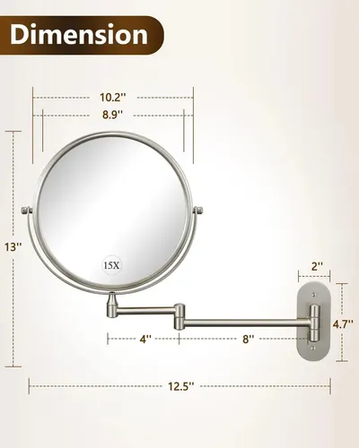 Espejo Baño Pared 9 Doble Faz 15x Aumento Giratorio Plateado