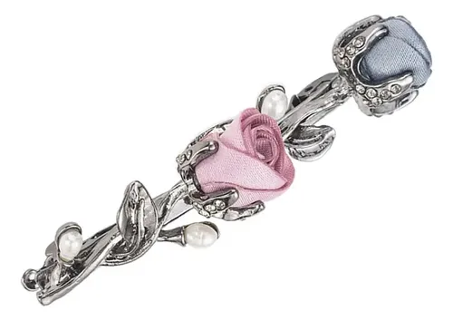 Pinza De Pelo De Perlas Con Broche De Cristal, Negro Y Rosa