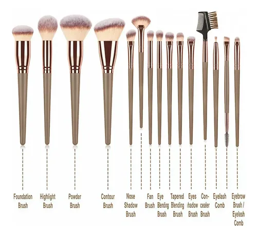 Set 15pzs Brochas De Maquillaje Con Estuche Beige
