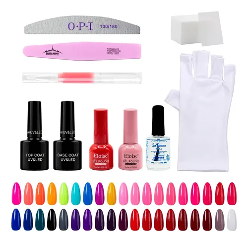 Kit Uñas Guantes Uv Led 2 Esmaltes Eloise Limas Buffer Wipes