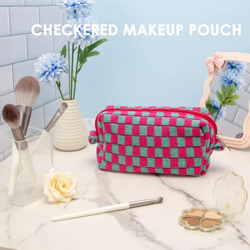 Pazimiik Bolsa De Maquillaje A Cuadros Para Bolso Portátil C