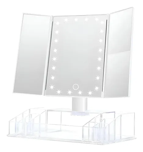 Espejo Maquillaje Led Tríptico Recargable Táctil 3 Aumentos