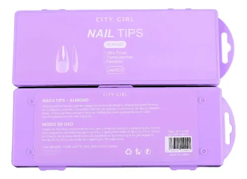 Tips Soft Gel City Girl Almendra Mediana Prelimada X240 Pcs