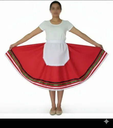 Pollera Rojo Tarantela Con Chaleco Y Cintas Pelo