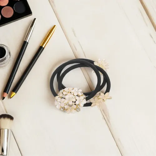 3pcs Flower Hair Tie For Decor Beige Polyester Elastic Band