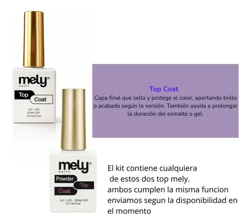 Base Y Top Coat Manicuria Semipermanente Uv/led 12ml Mely Color Transparente