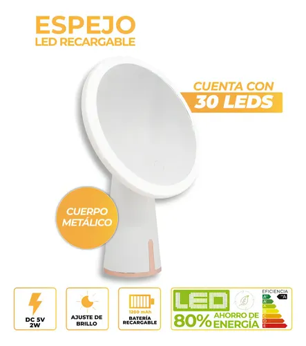 Espejo Maquillaje Led Practiled USB 30 Leds 3 Tonos Luz Ajustable Blanco
