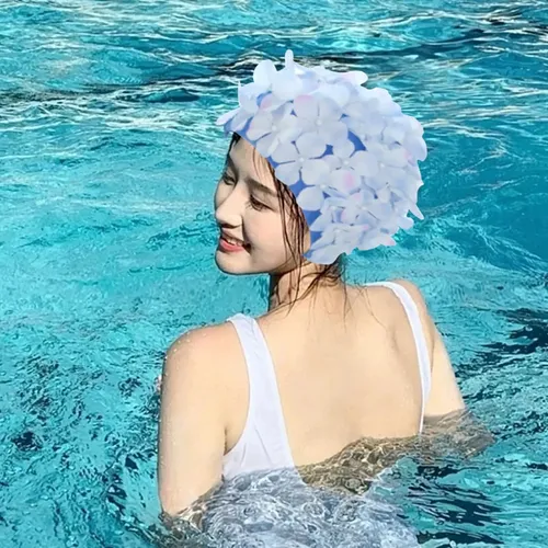 Gorro De Natación De Flores Suave Azul Z