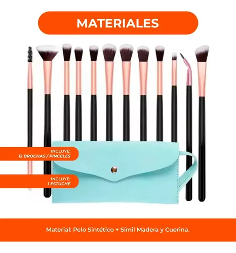 Set 12 Brochas Y Pinceles Para Maquillaje + Estuche Colores Color Celeste