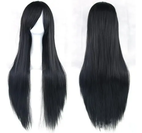 2026 Peluca Negra Lisa (negro Total) Fibra Kanekalon Cosplay