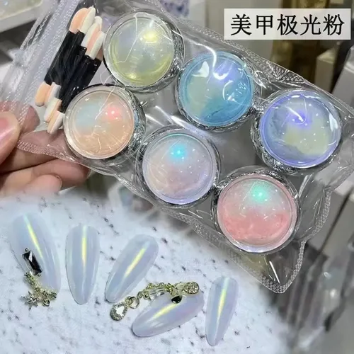 Polvo Efecto Luna Para Decoración De Uñas X6 Frascos 6pcs