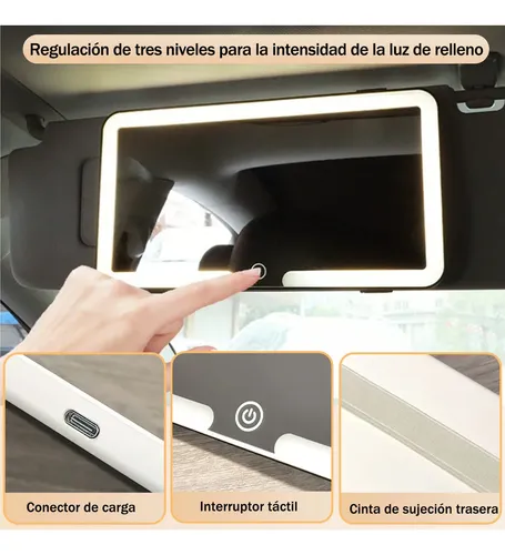 Espejo De Maquillaje De Visera De Coche Con 3 Modos Luz Ledc