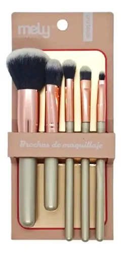 Set De Brochas Y Pinceles Maquillaje Profesional Mely Color X1_Plateado / 5 Brochas Mely