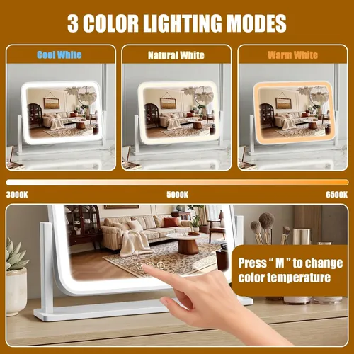 Espejo De Maquillaje Con Luz Led 42x31cm Blanco