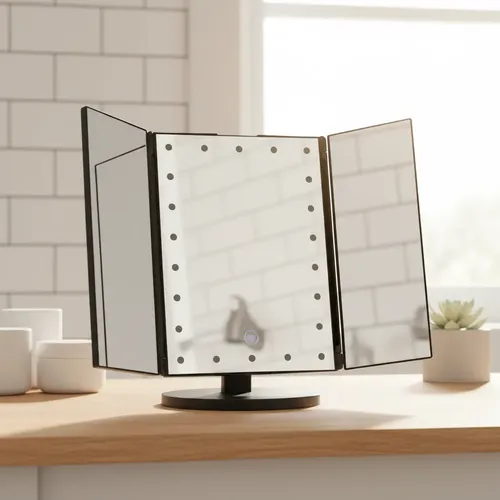 Espejo Maquillaje Tríptico Plegable Con Luces Led De Mesa