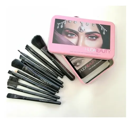 Set 12 Brochas Pinceles Maquillaje Profesional Estuche Metal