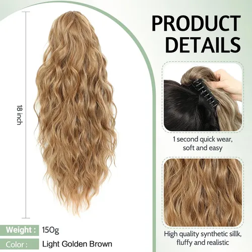 Extensiones De Cabello En Ponytail Con Pinza De 18 Pulgadas