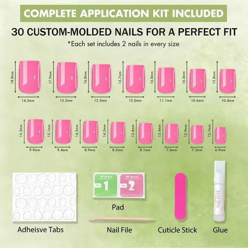Uñas Postizas Sxvme Soft Gel Short Square 30 Pzas, Rosa