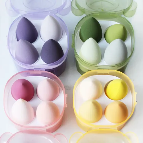 ** ** Kit De 4 Esponjas De Maquillaje Verde Con Estuche **