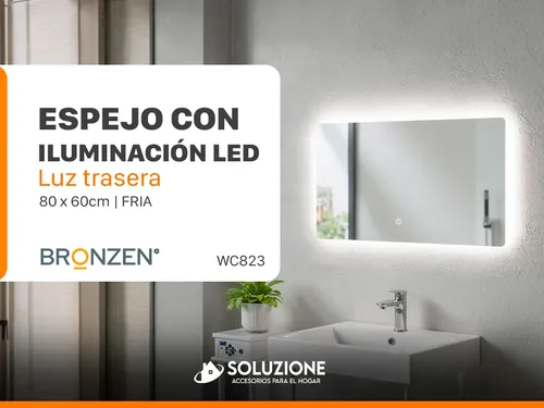 Espejo Luz Led Trasera Horizontal Rectangular 80 X 60 Cm