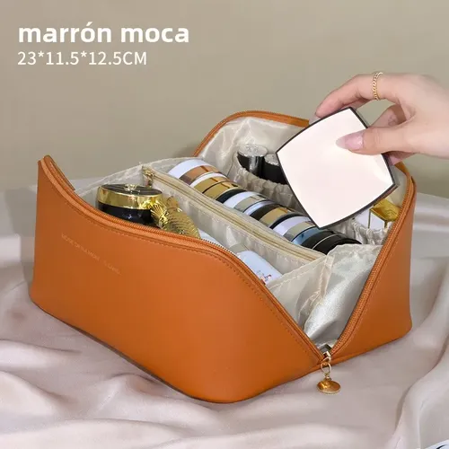 Neceser De Pu Impermeable Gran Capacidad Para Viajes Marrón Liso