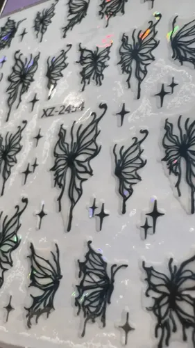 Stickers Para Uñas Cromados Destellos Moños Gemas 5d Y 6d Mariposas negras XZ-2454