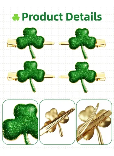 Pinzas Pelo 4 Pcs Trébol Brillante Verde Día San Patricio Ac