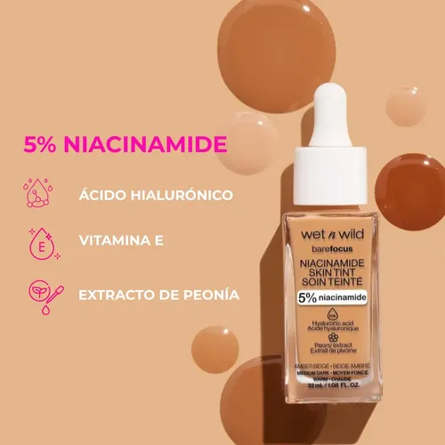 Wet n Wild Base de Maquillaje Serum Bare Focus Niacinamide Skin Tint Cream Beige