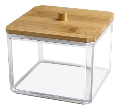 Organizador Acrílico Transparente con Tapa de Bambú Ambiente Urbano Compacto
