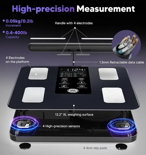 Báscula Ge Inteligente: Peso, 8 Electrodos, Bt Ge-s8 Negro