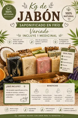 Jabón Artesanal Saponificado En Frío 1kg