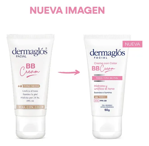 Dermaglos Bb Cream Facial Con Color Tono Medio Fps30 50 G