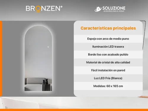 Espejo Forma Medio Premium Luz Led Trasera 165 X 60 Cm