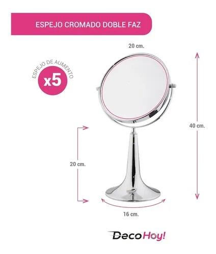 Espejo Maquillaje Aumento X5 Doble Faz Base 20cm Vip