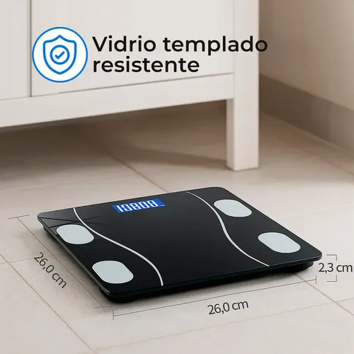 Balanza Digital Inteligente Myal Para Baño Con Bluetooth y Medidor de Grasa e IMC