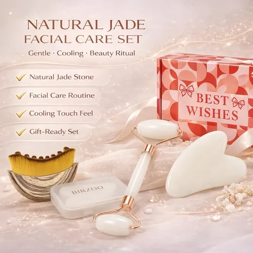 Set Masajeador Facial Jade Roller Y Gua Sha Birzoo