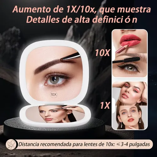 Espejo Compacto De Maquillaje Viaje Regulable Luz, Espejo .