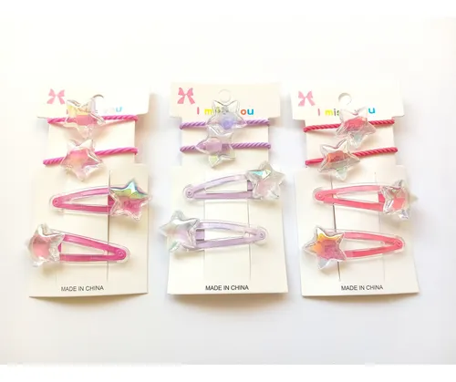 Pack X3 Set Infantil Hebillas Colitas Pelo Colores Surtidos