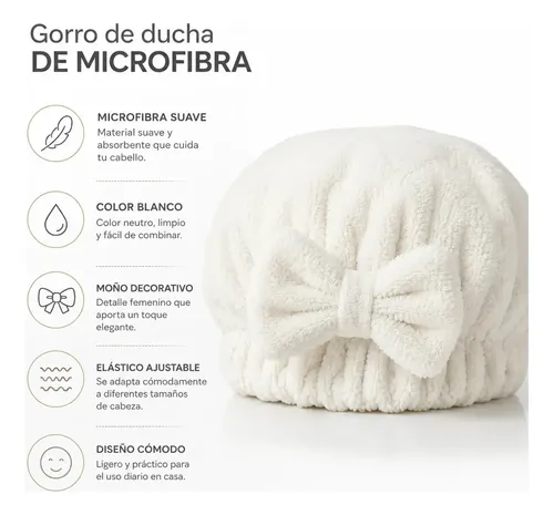 Gorro De Ducha Toalla Microfibra Moño Blanco