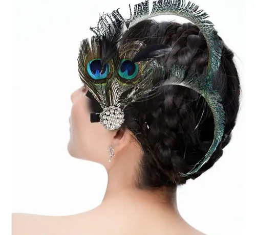 Pinzas Para El Cabello Con Plumas De Pavo Real – Diadema
