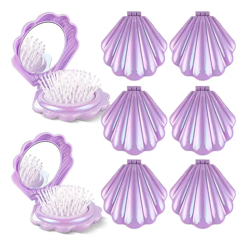 Cepillo De Pelo Viuasdx Plegable 8 Piezas Con Espejo Morado