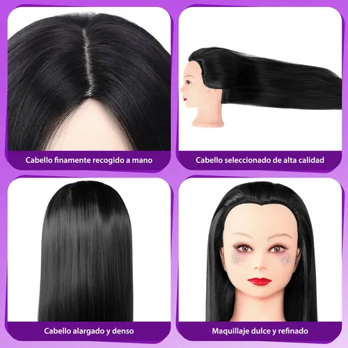 A, 75cm Cabeza Para Peinar Maniquí 75% Cabello Humano
