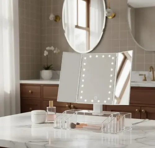 Espejo Led Maquillaje Con Organizador Y Zoom X2/x3