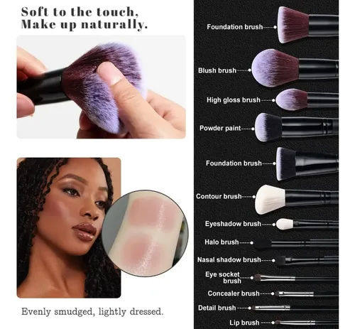Kit Estuche Maquillajes 13 Pinceles +skincare Esponjas Negro