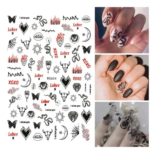 Ykzfui Stickers Uñas Góticos Serpiente 8 Hojas