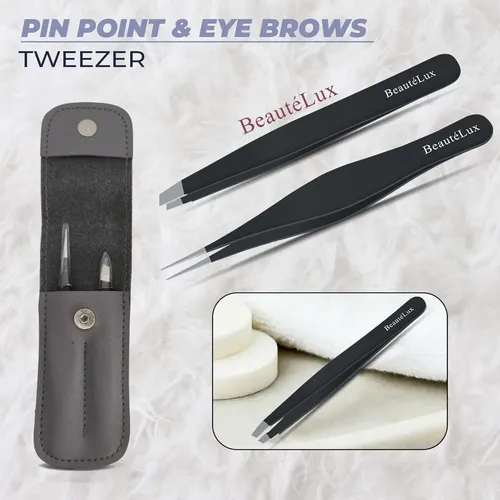 Pinzas Para Cejas Negras Acero Inoxidable Con Estuche
