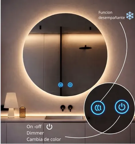 Espejo Redondo Led Retroiluminado Touch Desempañante D 1050