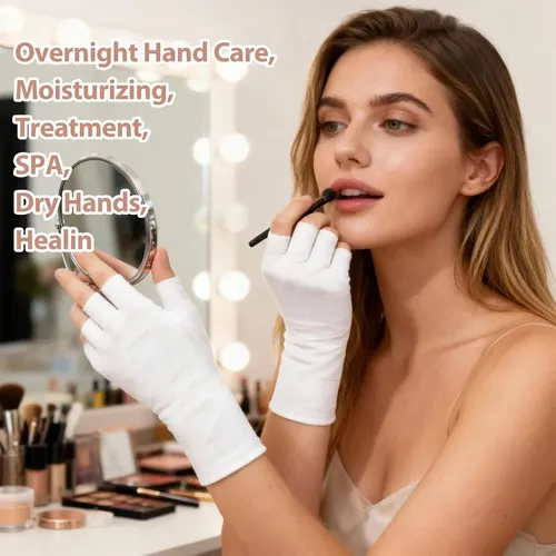 Guantes Sin Dedos Blancos De Algodón Para Dormir Y Humectar